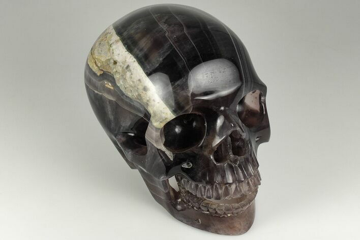 Realistic, Carved, Banded Purple Fluorite Skull #199610